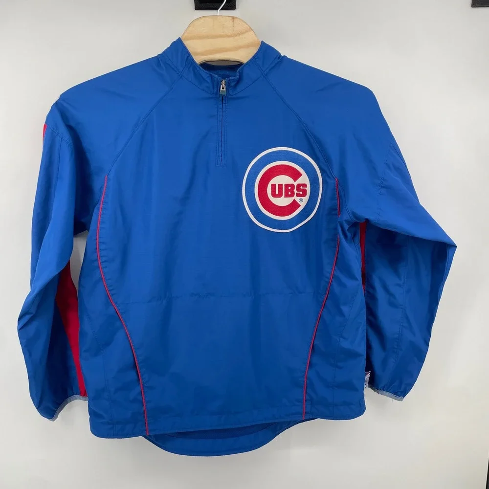 Majestic Chicago Cubs Pullover Mens Large Blue 1/4 Zip Windbreaker MLB Authentic